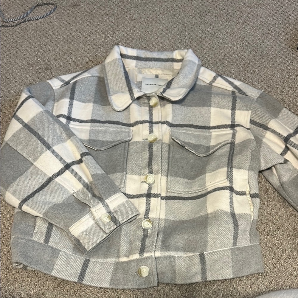 American Eagle Outfitters Cream and Gray Plaid Jacket